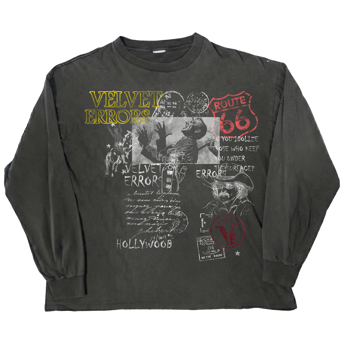 Black Route 66 mockup long sleeve shirt by Velvet Errors, showcasing a stylish design on the front.
