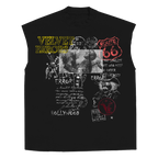 Black sleeveless Route 66 t-shirt by Velvet Errors with bold graphic design featuring the iconic Route 66 logo.