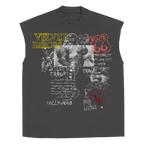 Velvet Errors Route 66 sleeveless grey mock top with a casual fit and soft fabric, displayed on a hanger.