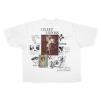 White Doomed Youth Drop T-shirt by Velvet Errors featuring bold graphic design on the front.