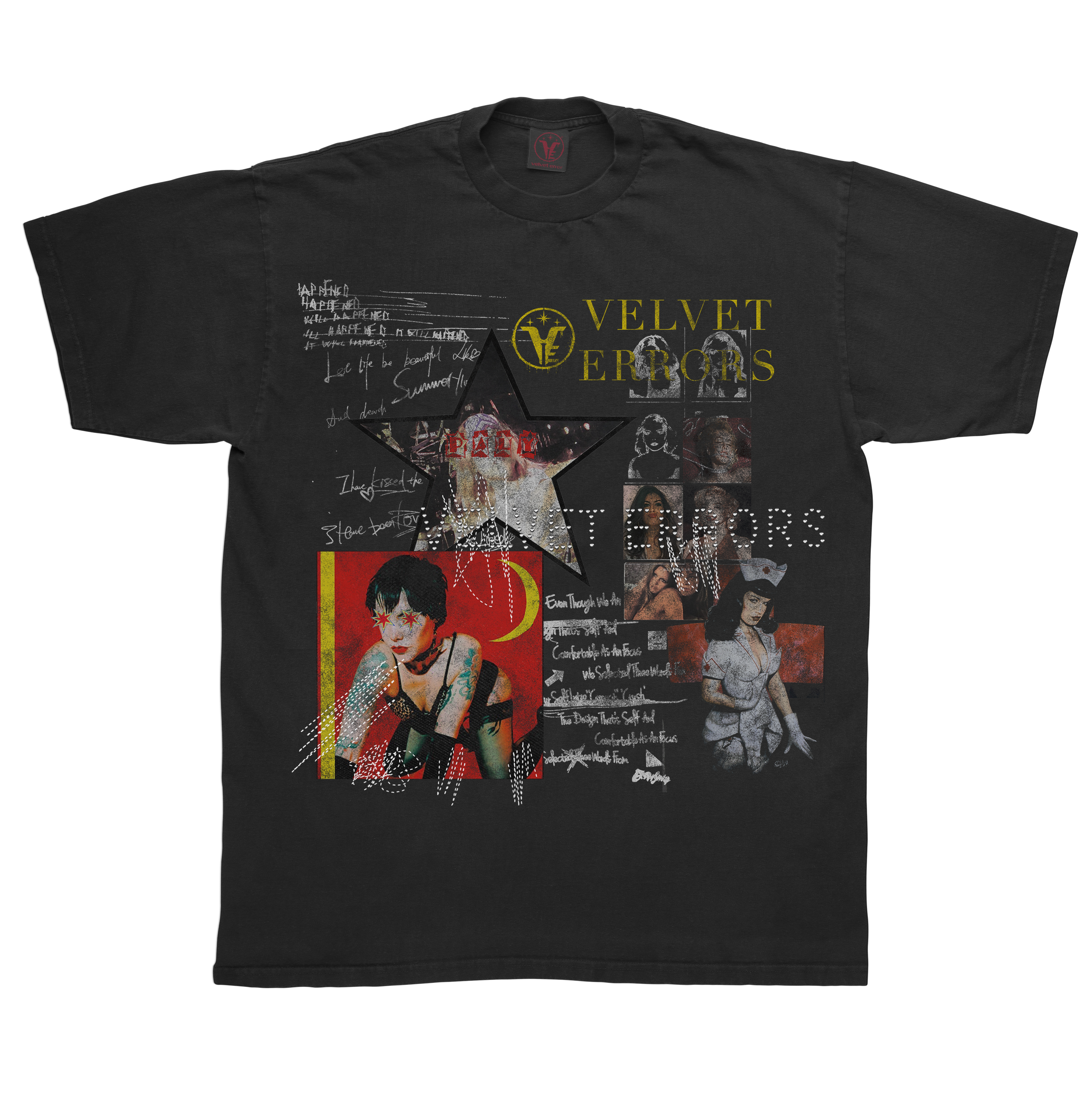 Black star-shaped patient mocks by Velvet Errors featuring a sleek design on a dark background.