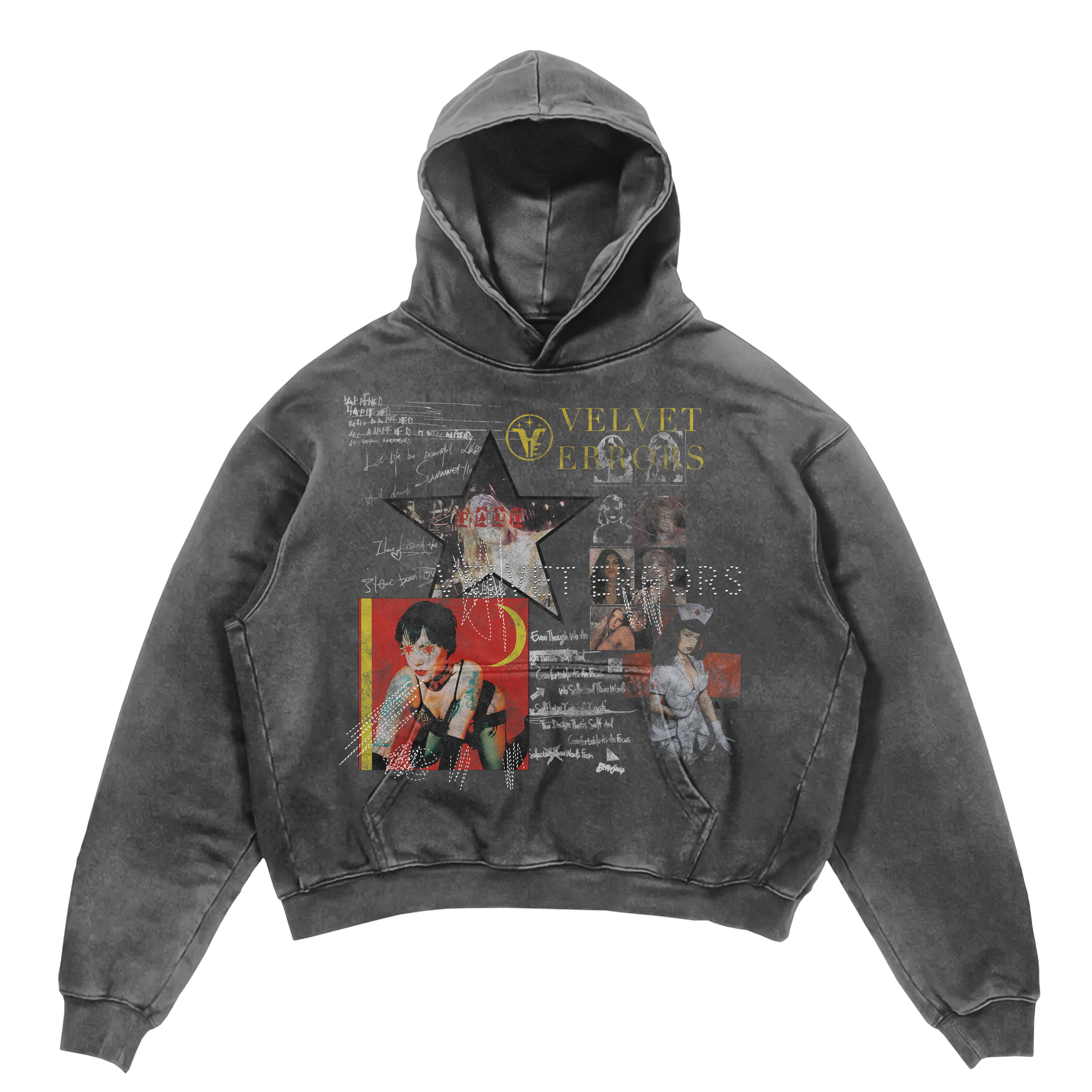 Gray Star Patient Mocks hoodie by Velvet Errors featuring star-themed graphic design and comfortable casual style.