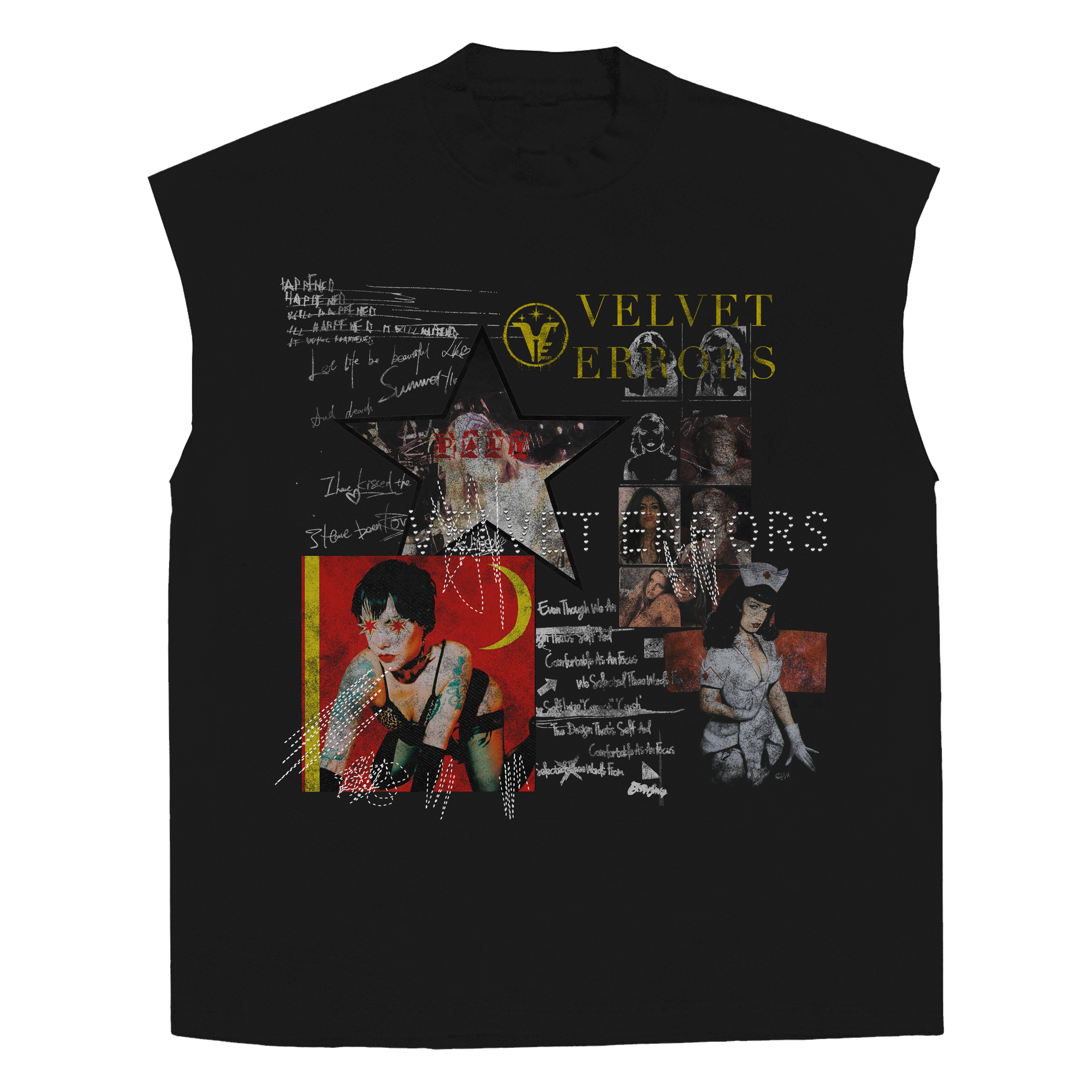 Black sleeveless top featuring star patterns from Velvet Errors' Star Patient Mocks collection.