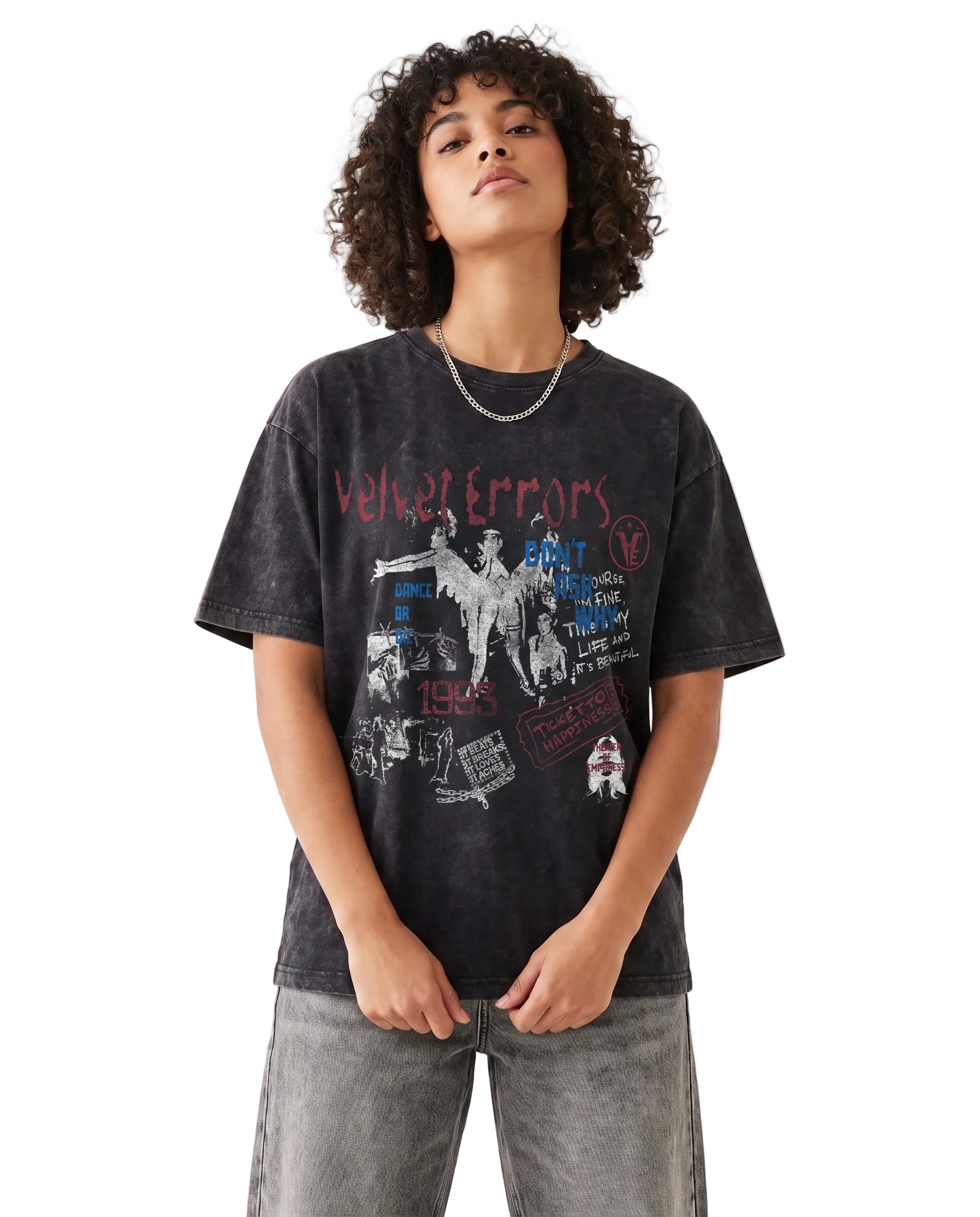 Black Dance or Die Wash Tee by Velvet Errors featuring a relaxed fit and bold graphic design, displayed on a mannequin.