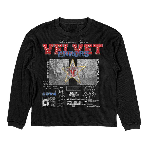 Velvet Errors thermal new mocks featuring black fabric and detailed mock-up design, ideal for fashion or clothing display.