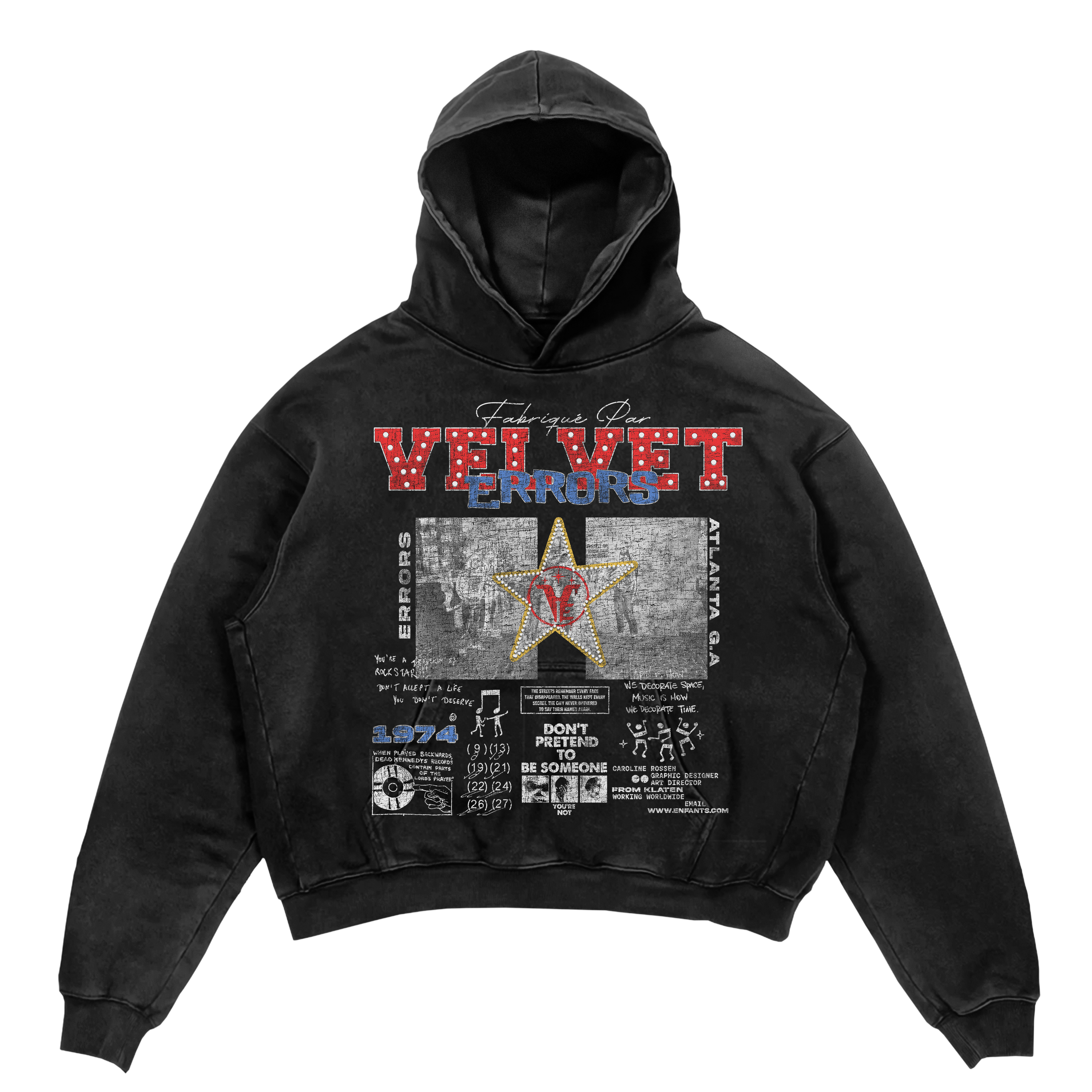 Black "Don't Pretend" hoodie by Velvet Errors featuring bold white text on the front. Comfortable casual streetwear.