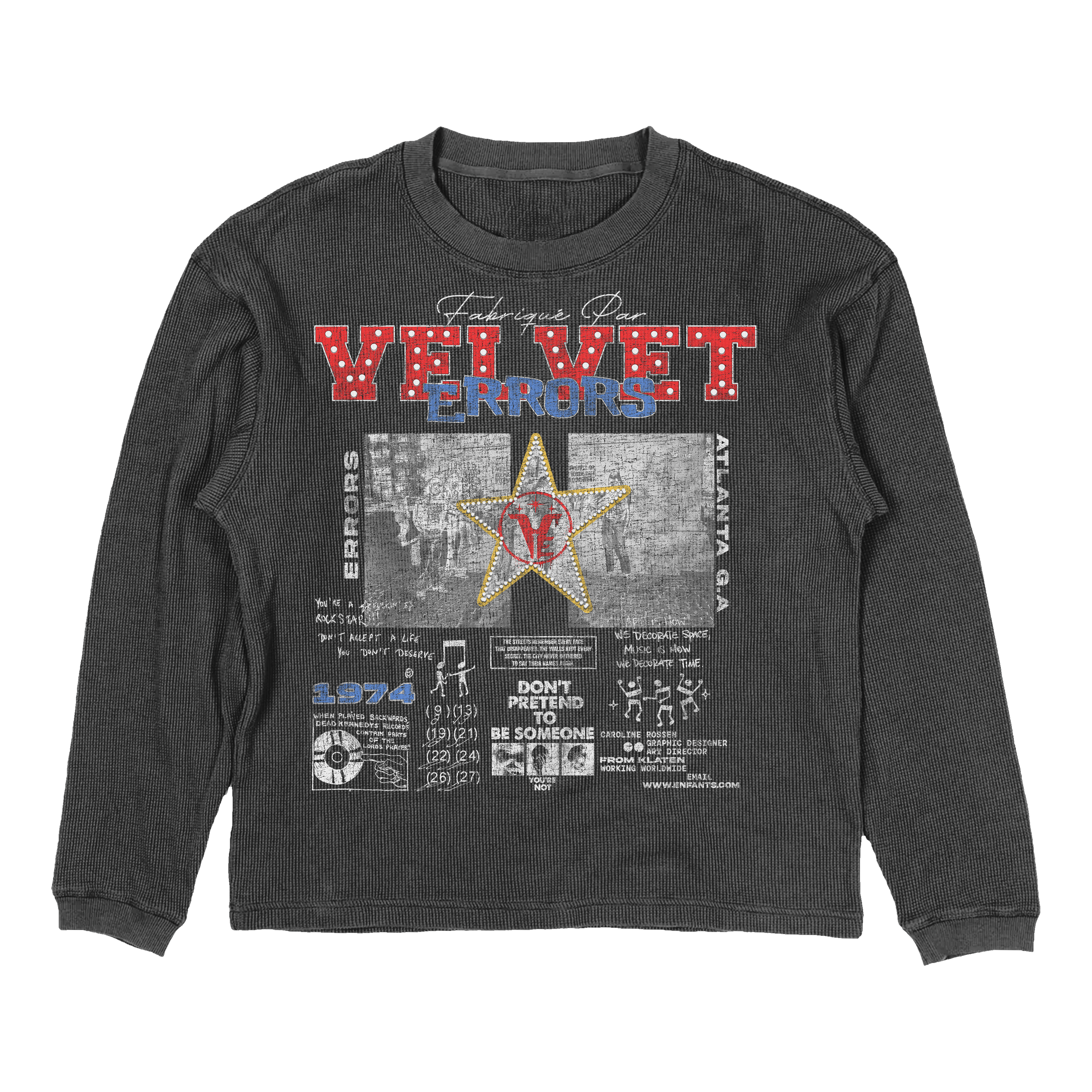 Velvet Errors thermal new mocks featuring grey fabric with detailed stitching and mock-up design.