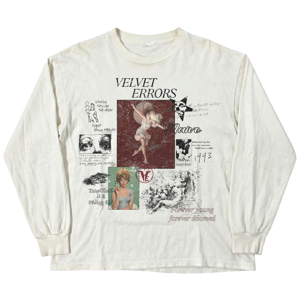 Velvet Errors Doomed Youth long sleeve T-shirt in white with graphic print, comfortable casual clothing for youth.