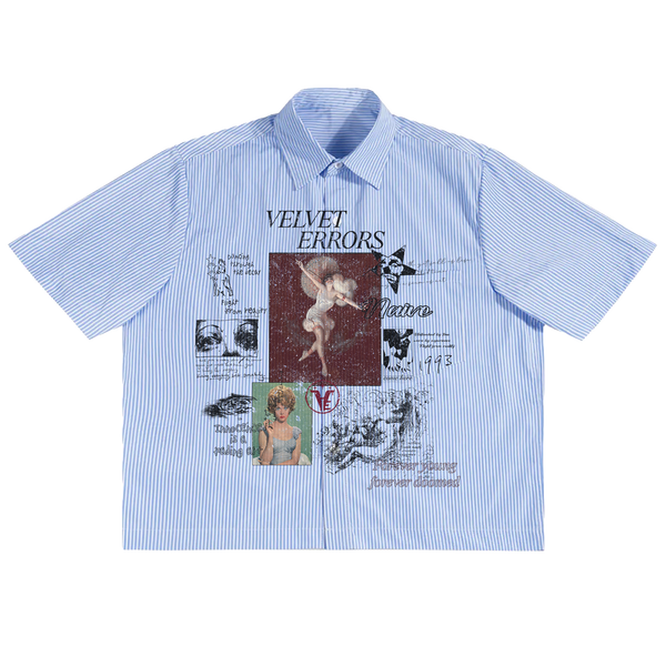 Blue Doomed Youth button-up shirt by Velvet Errors, featuring a stylish collar and button details.