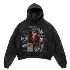 Black Doomed Youth hoodie by Velvet Errors, showing front view with graphic design and soft fabric texture.