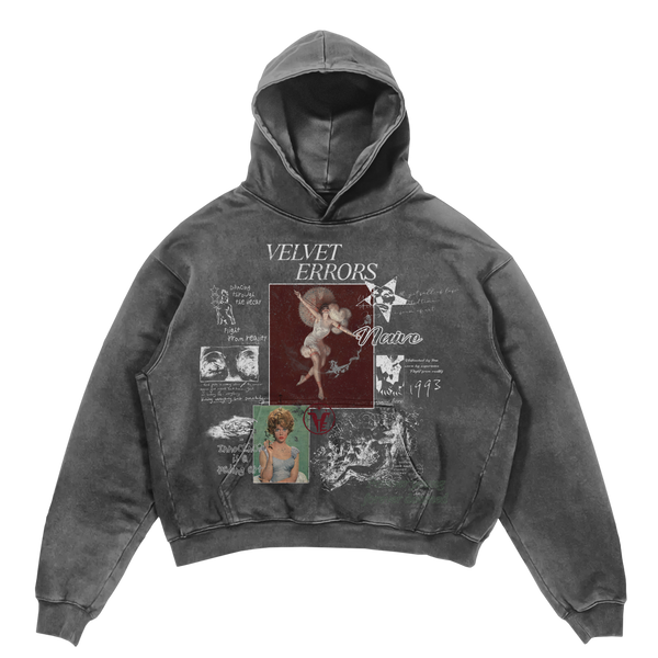 Gray Doomed Youth hoodie by Velvet Errors featuring a casual fit, soft fabric, and graphic print on the front.