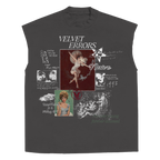 Gray sleeveless T-shirt from Velvet Errors' Doomed Youth collection, featuring a casual fit and graphic design.