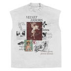 White Doomed Youth sleeveless t-shirt by Velvet Errors with bold graphic print on front, casual streetwear style.