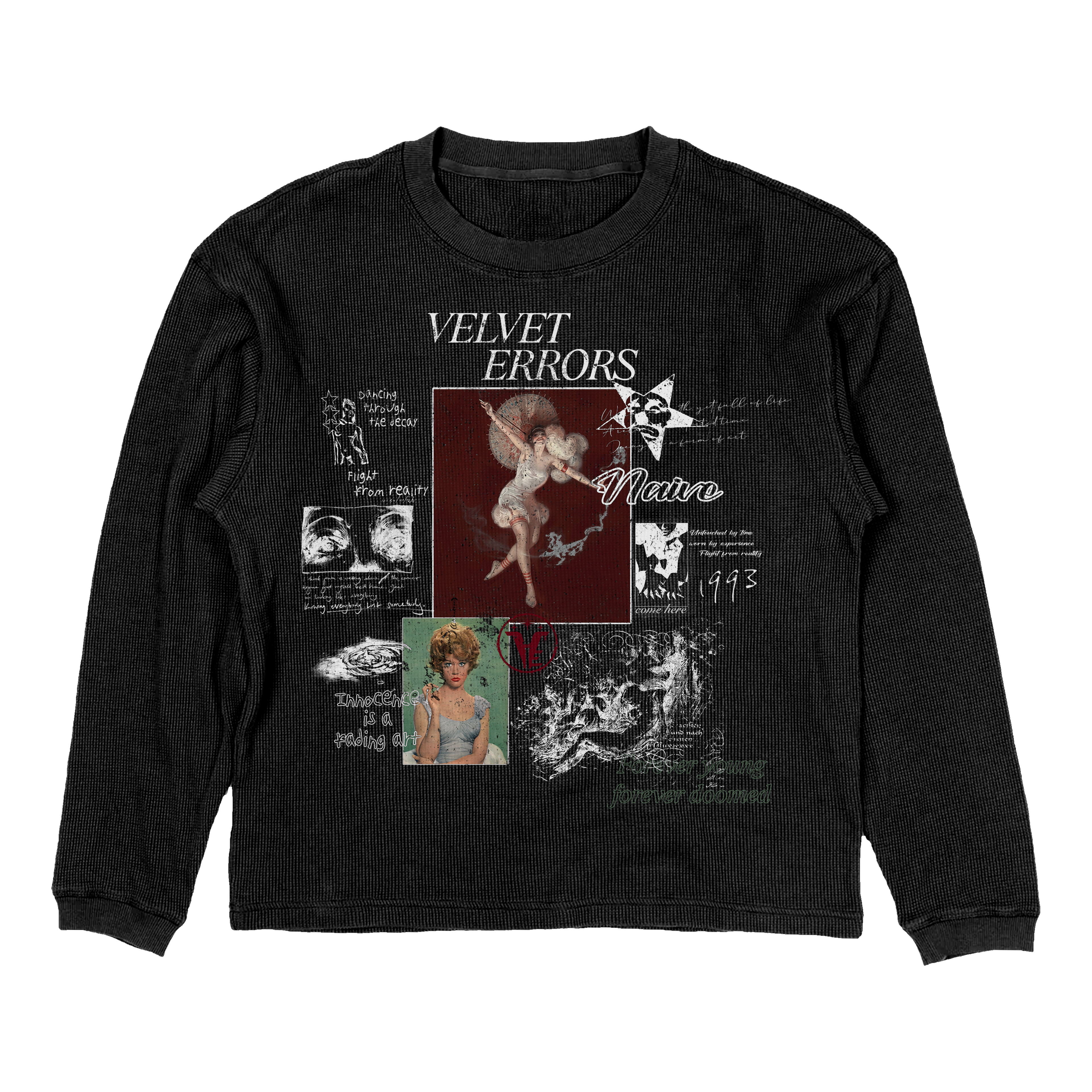Black Doomed Youth Thermal from Velvet Errors featuring a cozy, fitted thermal top with branded logo and ribbed cuffs.