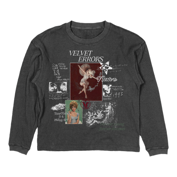 Grey Doomed Youth Thermal by Velvet Errors, cozy thermal top with ribbed cuffs and a relaxed fit, ideal for casual wear.