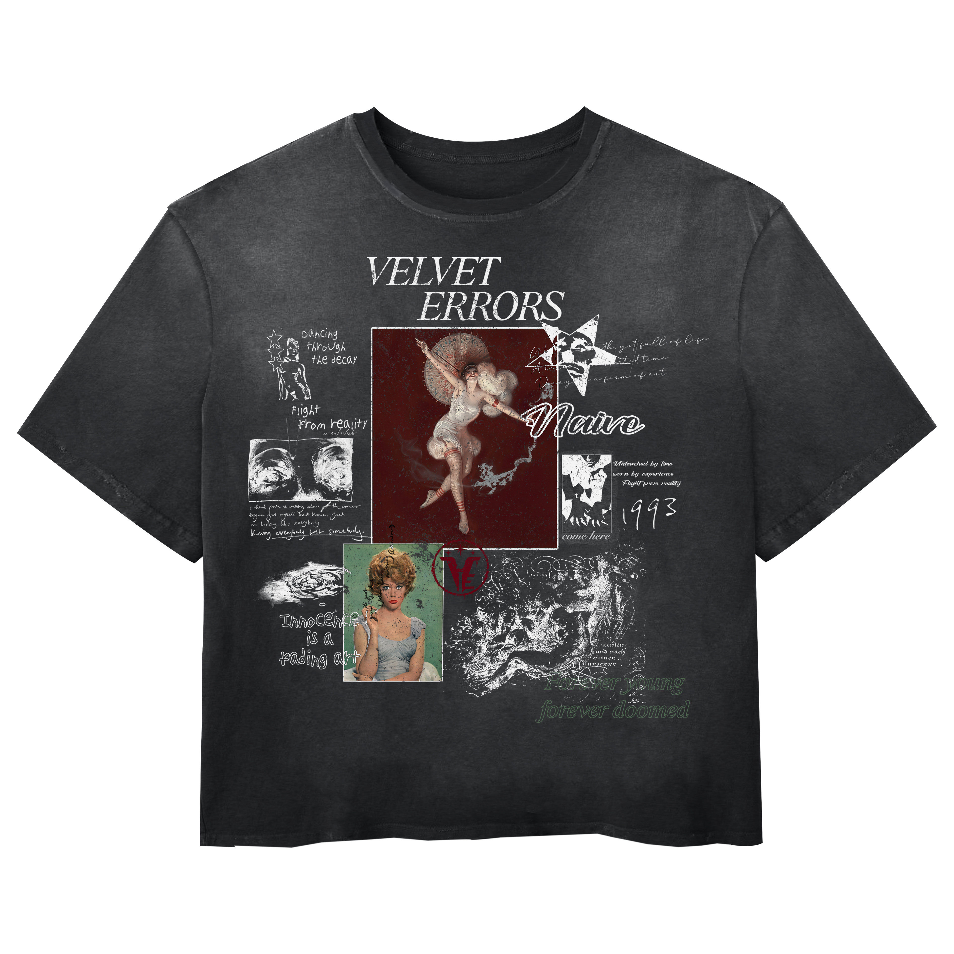 Black Doomed Youth Wash T-shirt by Velvet Errors featuring a graphic print and casual fit.