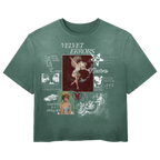 Green Doomed Youth Wash Tee by Velvet Errors, featuring a relaxed fit and graphic print on soft cotton fabric.