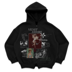 Black zip-up hoodie from Velvet Errors' Doomed Youth collection, featuring a casual fit and graphic design.