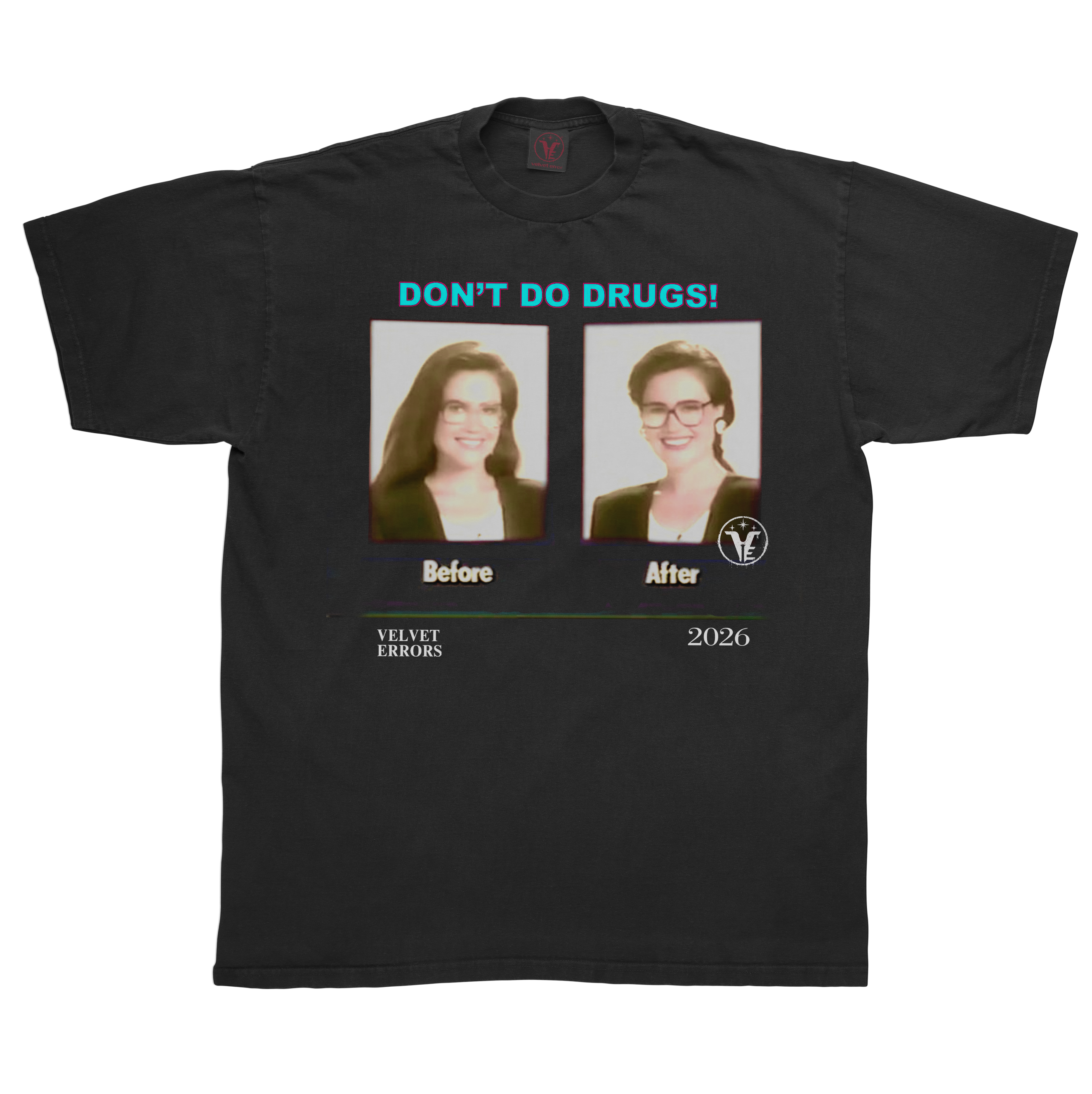 Black shirt with "Side Effects Mocks" slogan by Velvet Errors, featuring bold white text and casual style.