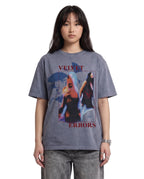 Velvet Errors Elites Wash Tee in blue, featuring a relaxed fit with a soft fabric texture, displayed on a model.
