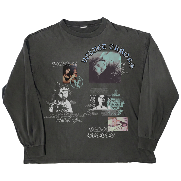 Broken System long sleeve shirt by Velvet Errors featuring a distressed, graphic design on black fabric.