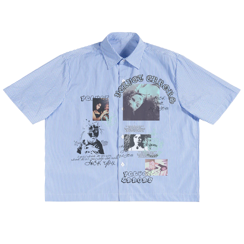 Broken System Button Up shirt by Velvet Errors, featuring a distressed design and casual fit, shown in the front view.