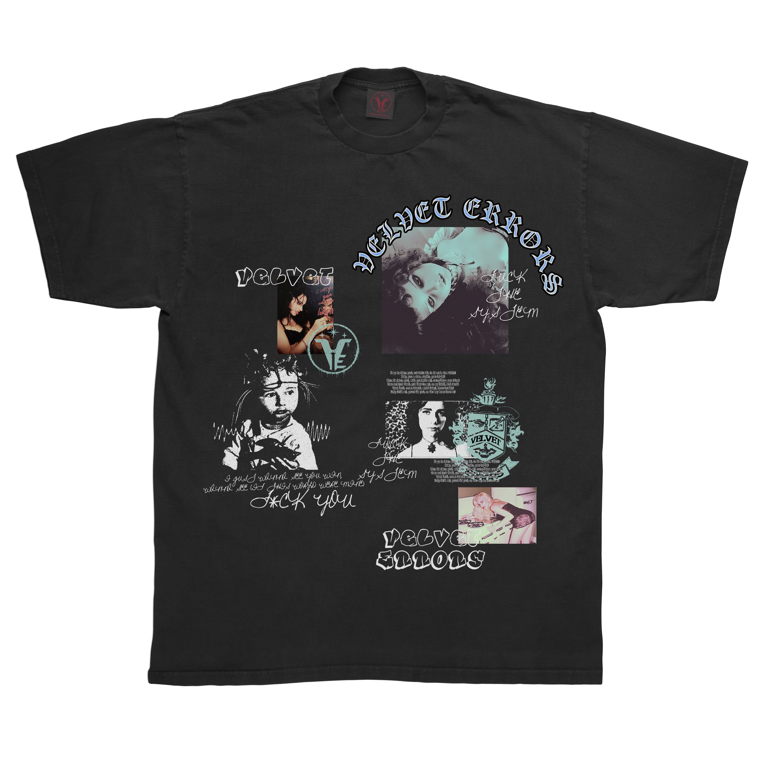 Broken System Mocks by Velvet Errors, featuring a black graphic design on a white background.