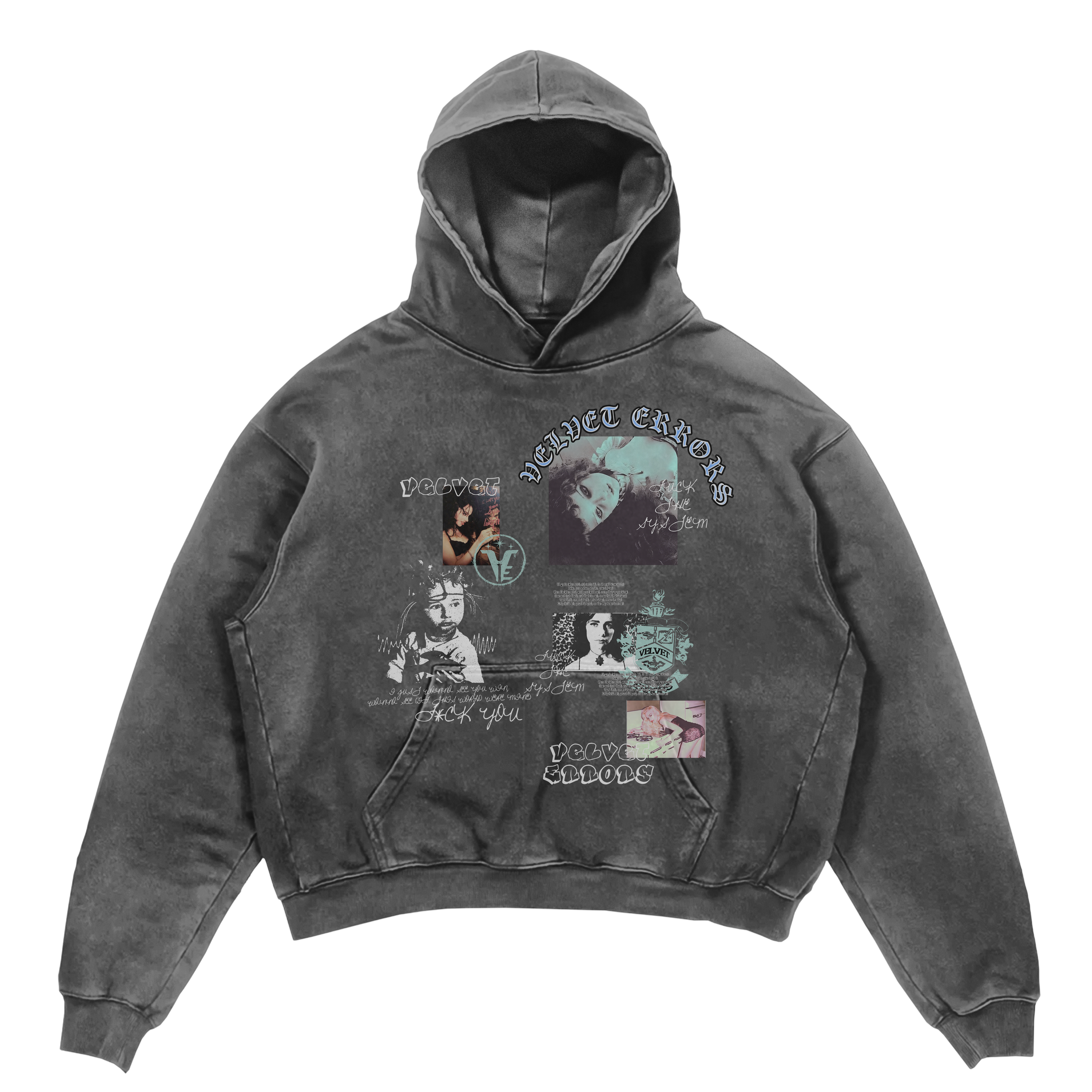 Gray Broken System hoodie by Velvet Errors featuring distressed design and casual fit, shown on a model.