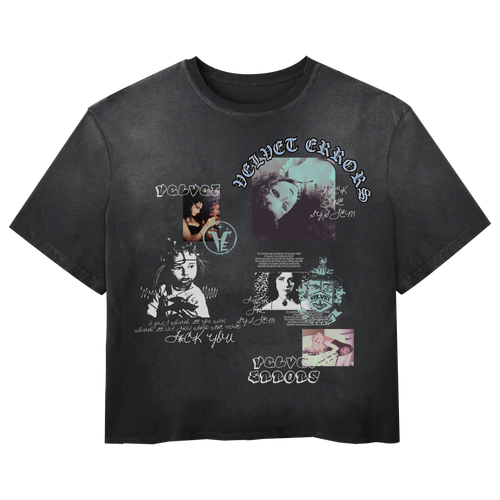 Broken System Mocks by Velvet Errors, featuring black and white graphic design on a textured fabric background.