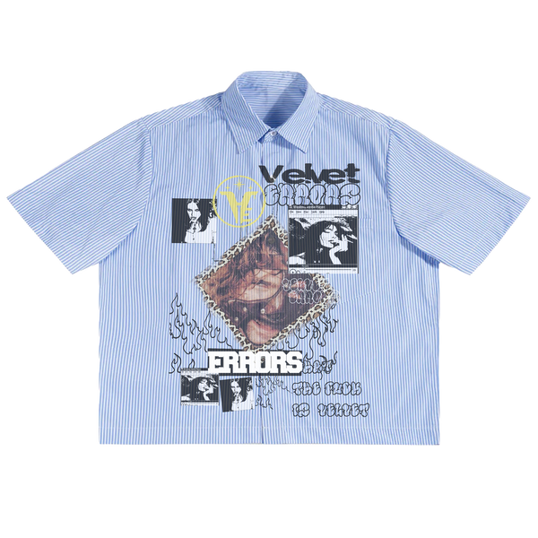 Velvet Errors Feral Button Up shirt in dark plaid fabric, featuring a classic collar and button-front design.