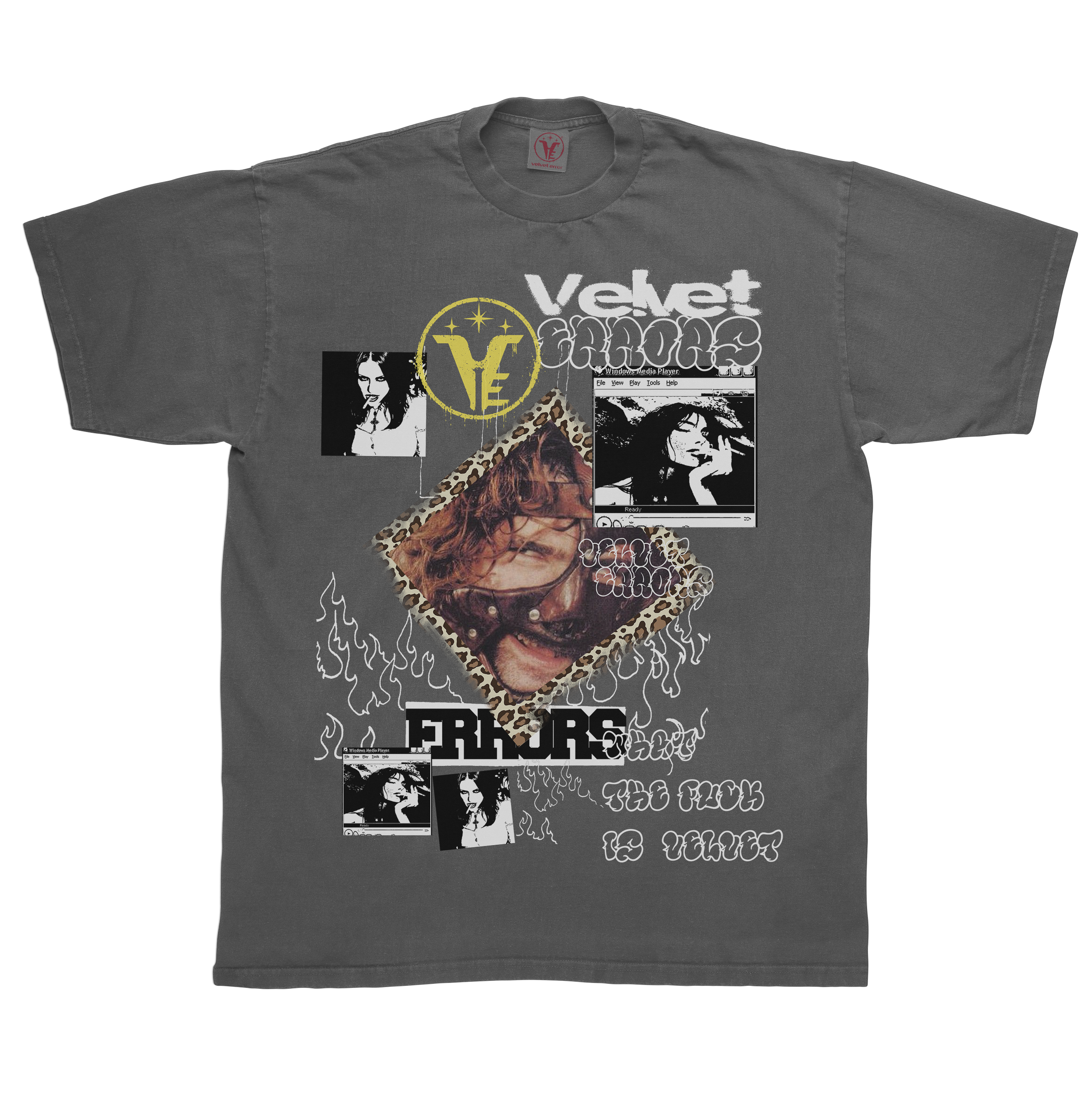 Gray Feral Tee by Velvet Errors featuring a relaxed fit and bold graphic design, perfect for casual streetwear style.