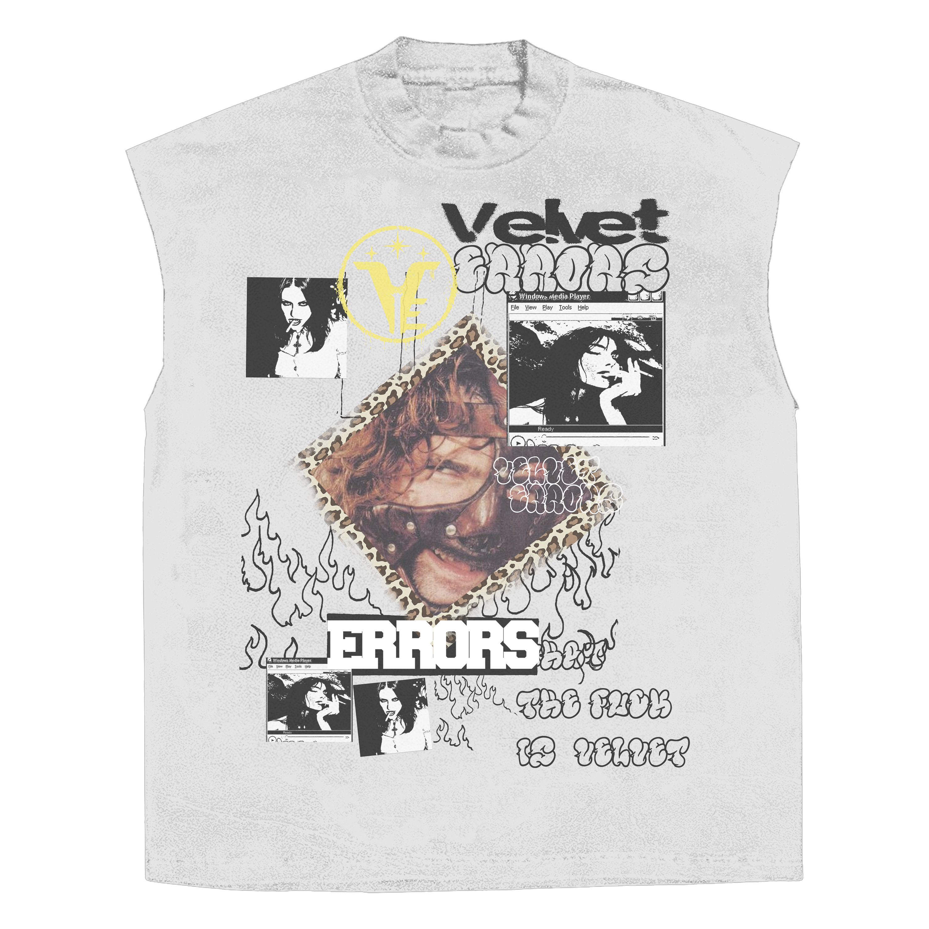 Black Feral Sleeveless Tee by Velvet Errors displayed flat, showing the soft fabric and relaxed fit with the brand logo on the front.