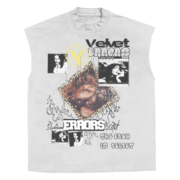 Black Feral Sleeveless Tee by Velvet Errors displayed flat, showing the soft fabric and relaxed fit with the brand logo on the front.
