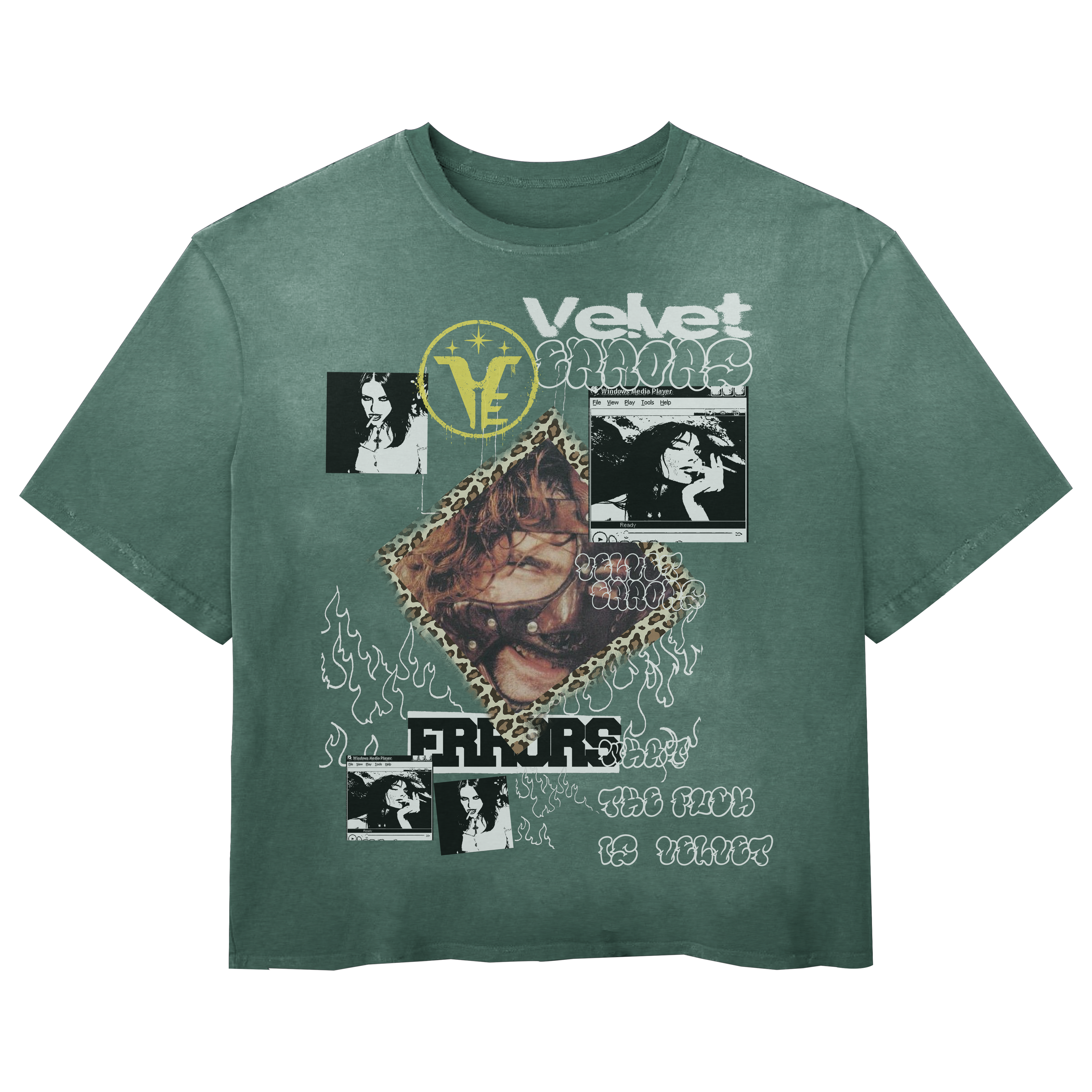 Green Feral Wash Tee by Velvet Errors, casual men's t-shirt with graphic print, soft fabric, and comfortable fit.