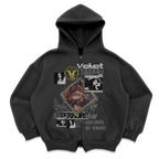 Gray Velvet Errors Feral Zip Up hoodie with front zipper and hood, casual streetwear style.