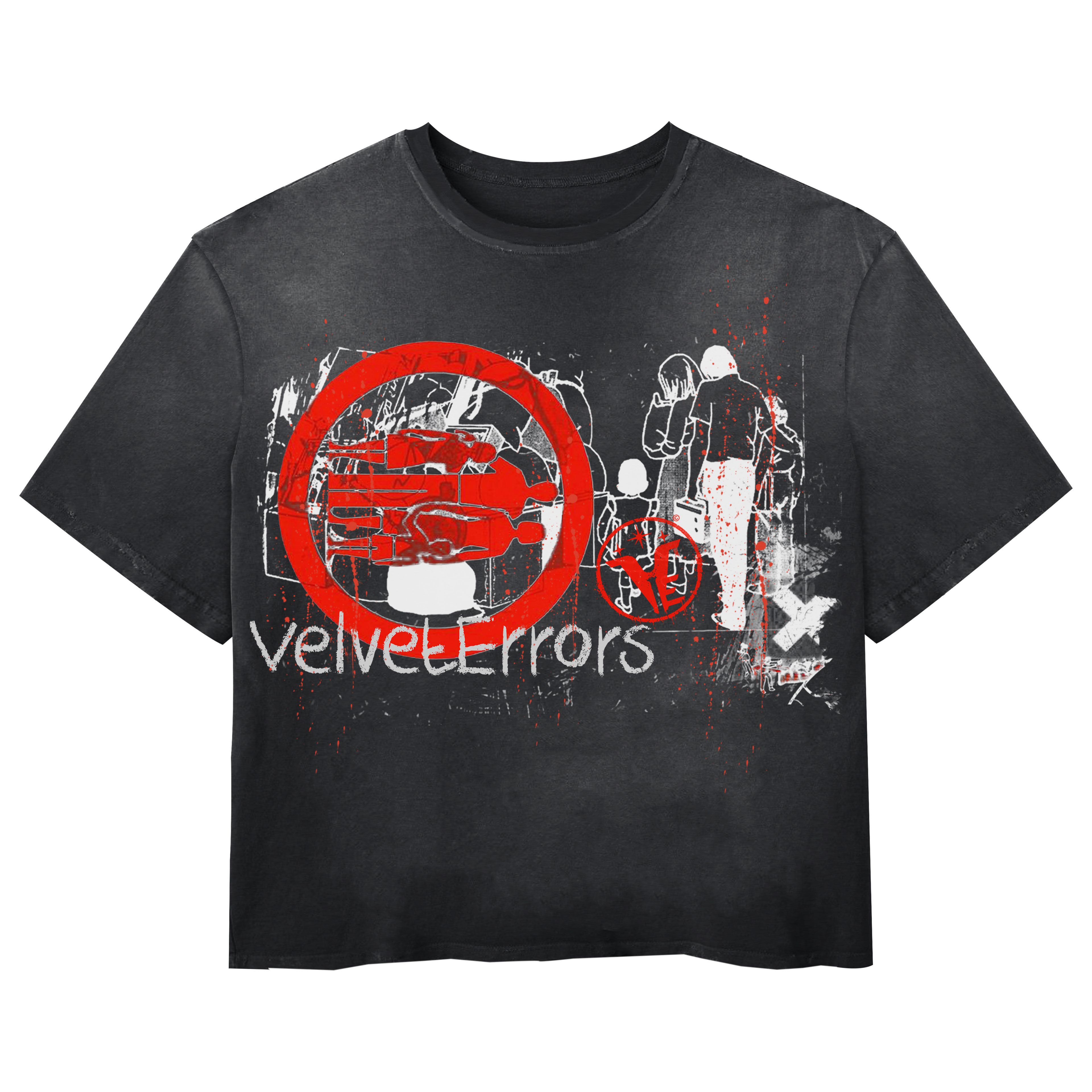 Black Fragments Wash Tee by Velvet Errors featuring a relaxed fit and graphic design on the front.