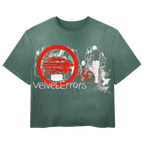 Green Fragments Wash Tee by Velvet Errors, featuring a casual crewneck design with distressed graphics on soft cotton fabric.