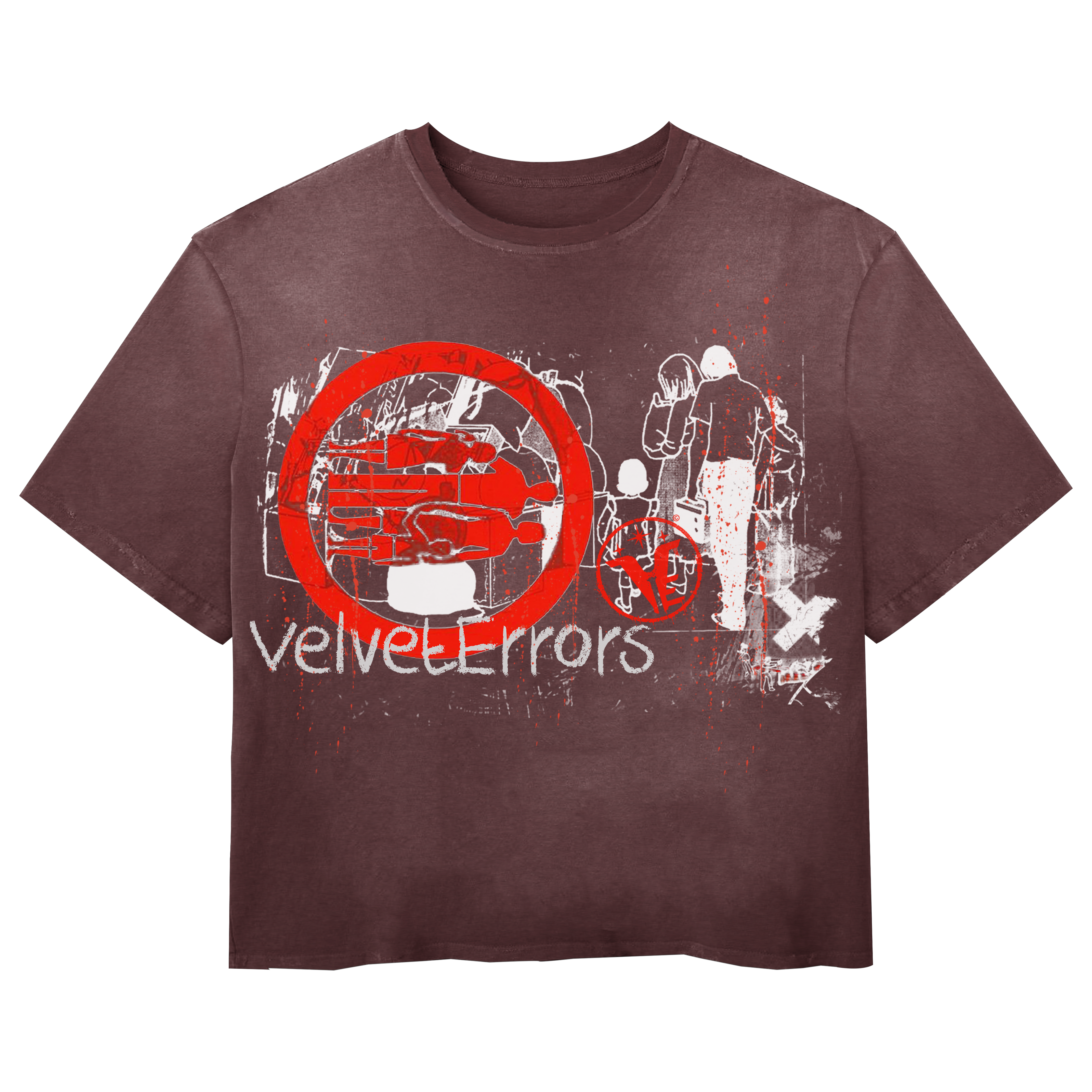 Velvet Errors Fragments Wash Tee featuring a distressed graphic design on a casual cotton t-shirt.