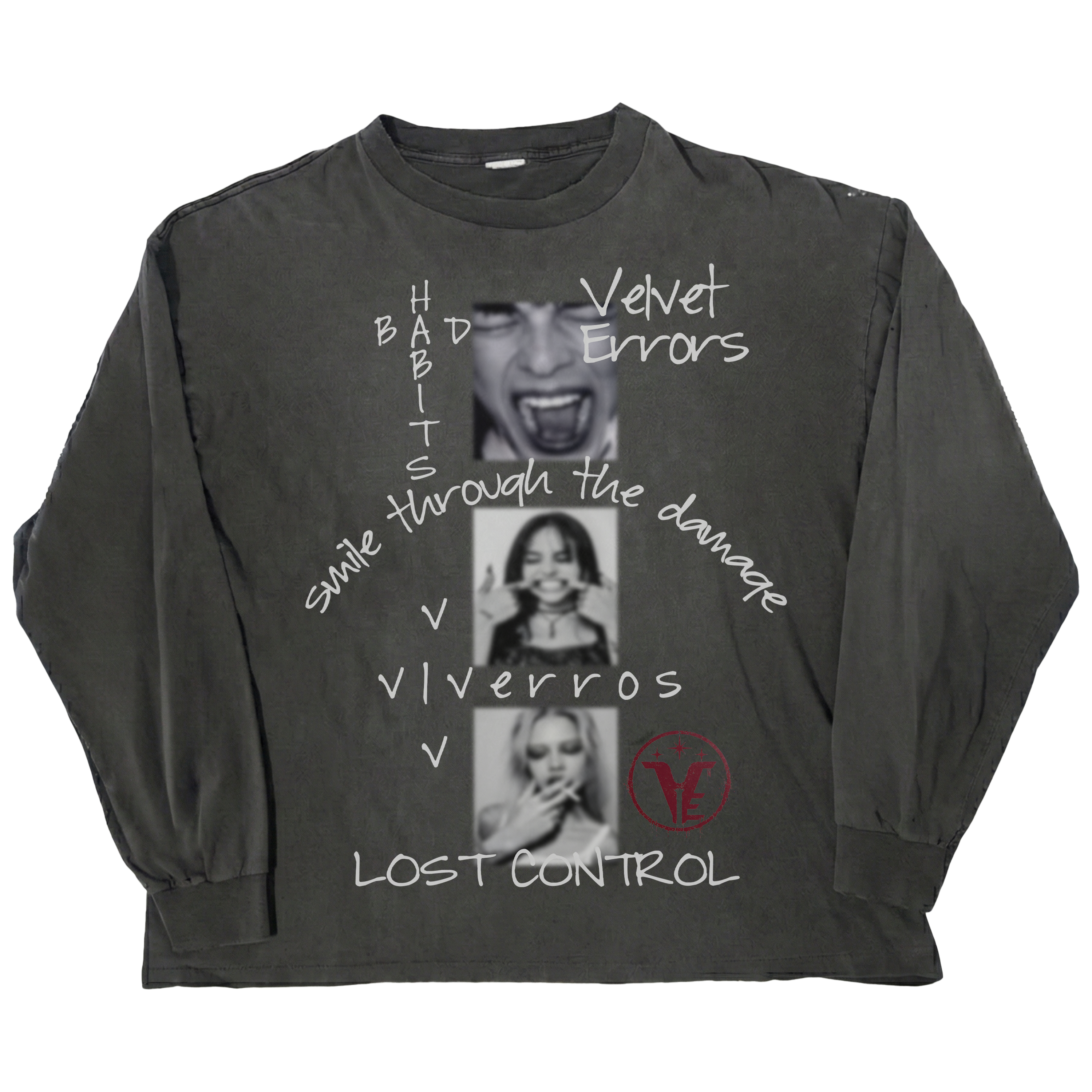 Black Velvet Errors Lost Control long sleeve shirt with a sleek fit and minimalist design.