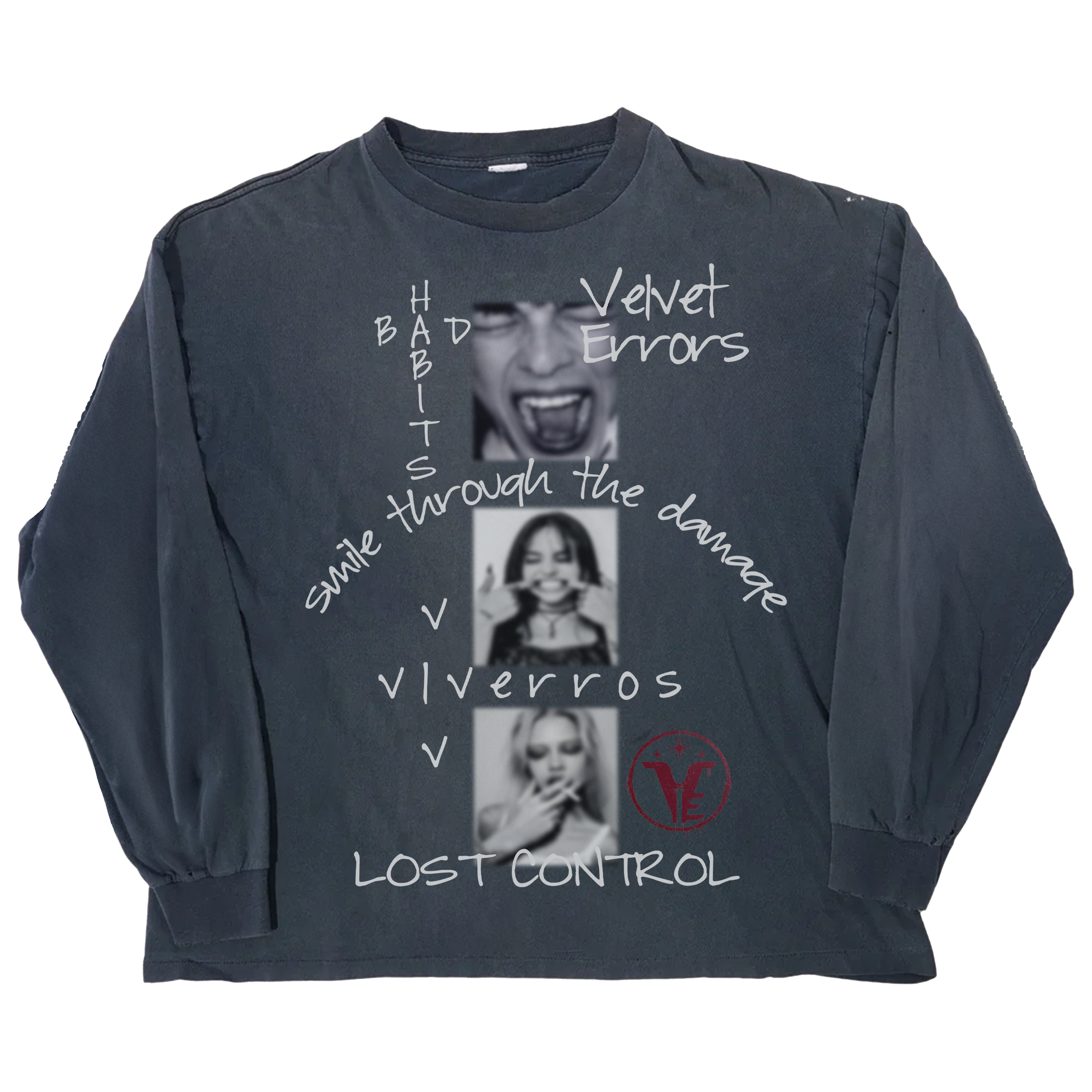 Blue Lost Control long sleeve shirt by Velvet Errors, featuring a comfortable fit and stylish design.