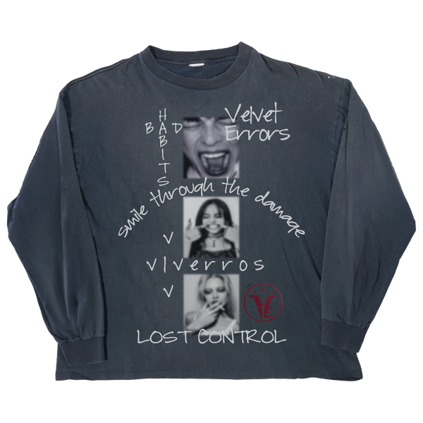 Blue Lost Control long sleeve shirt by Velvet Errors, featuring a comfortable fit and stylish design.
