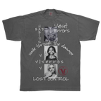 Gray Lost Control T-shirt by Velvet Errors featuring bold graphic design on the front for a stylish casual look.