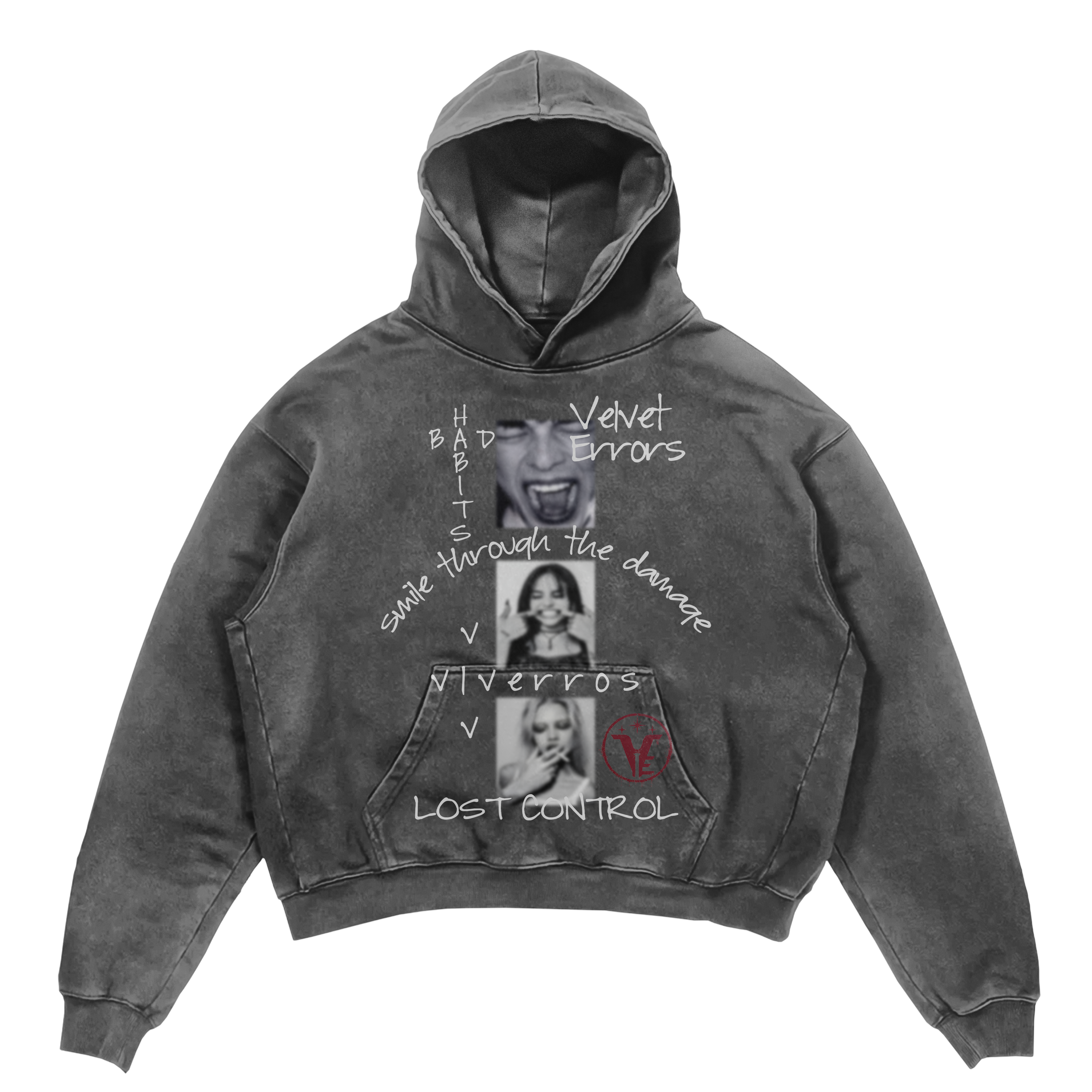 Gray Lost Control Hoodie by Velvet Errors featuring a comfortable fit and stylish design.