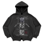 Gray zip-up hoodie from Velvet Errors with mock design, featuring a casual fit and front zipper detail.