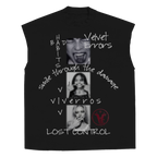 Black Lost Control sleeveless tee by Velvet Errors, featuring a casual fit and bold graphic design on the front.