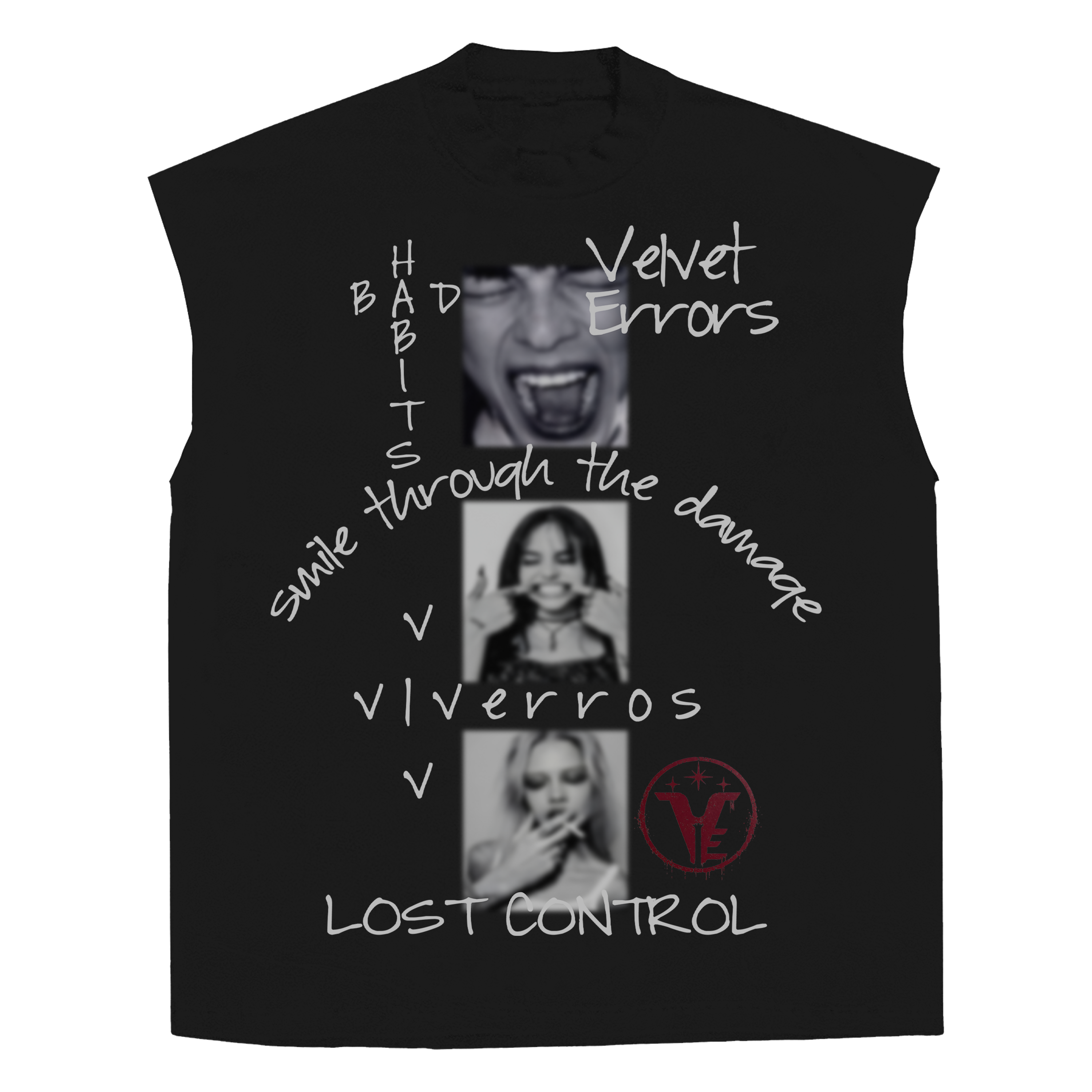 Black Lost Control sleeveless tee by Velvet Errors, featuring a casual fit and bold graphic design on the front.