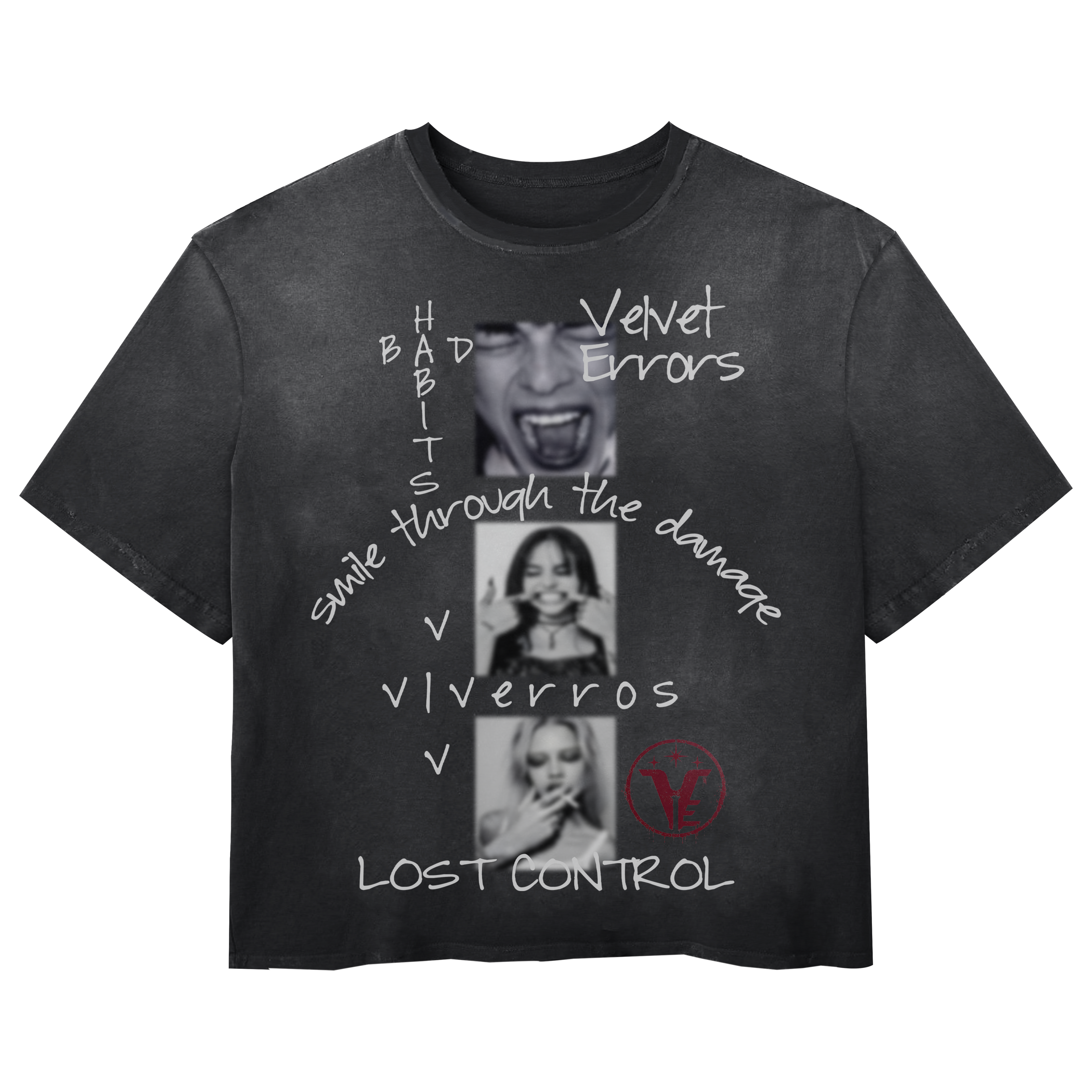Black Lost Control Wash Tee by Velvet Errors, featuring a relaxed fit and graphic print on soft cotton fabric.