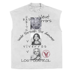 White sleeveless Lost Control tee by Velvet Errors, featuring a casual fit and minimalist design.