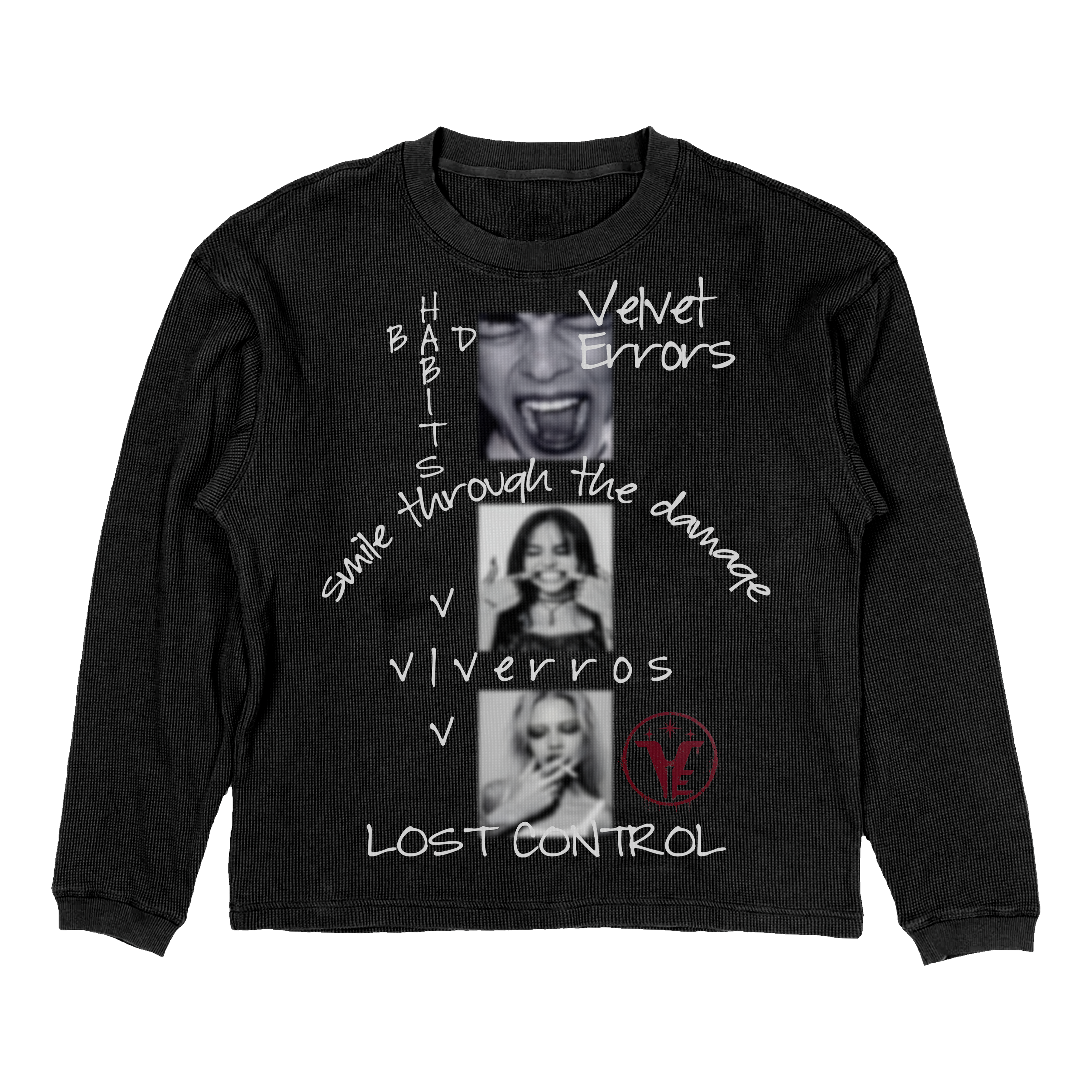 Black Lost Control Thermal by Velvet Errors, close-up of the fabric showcasing its textured, cozy thermal material.