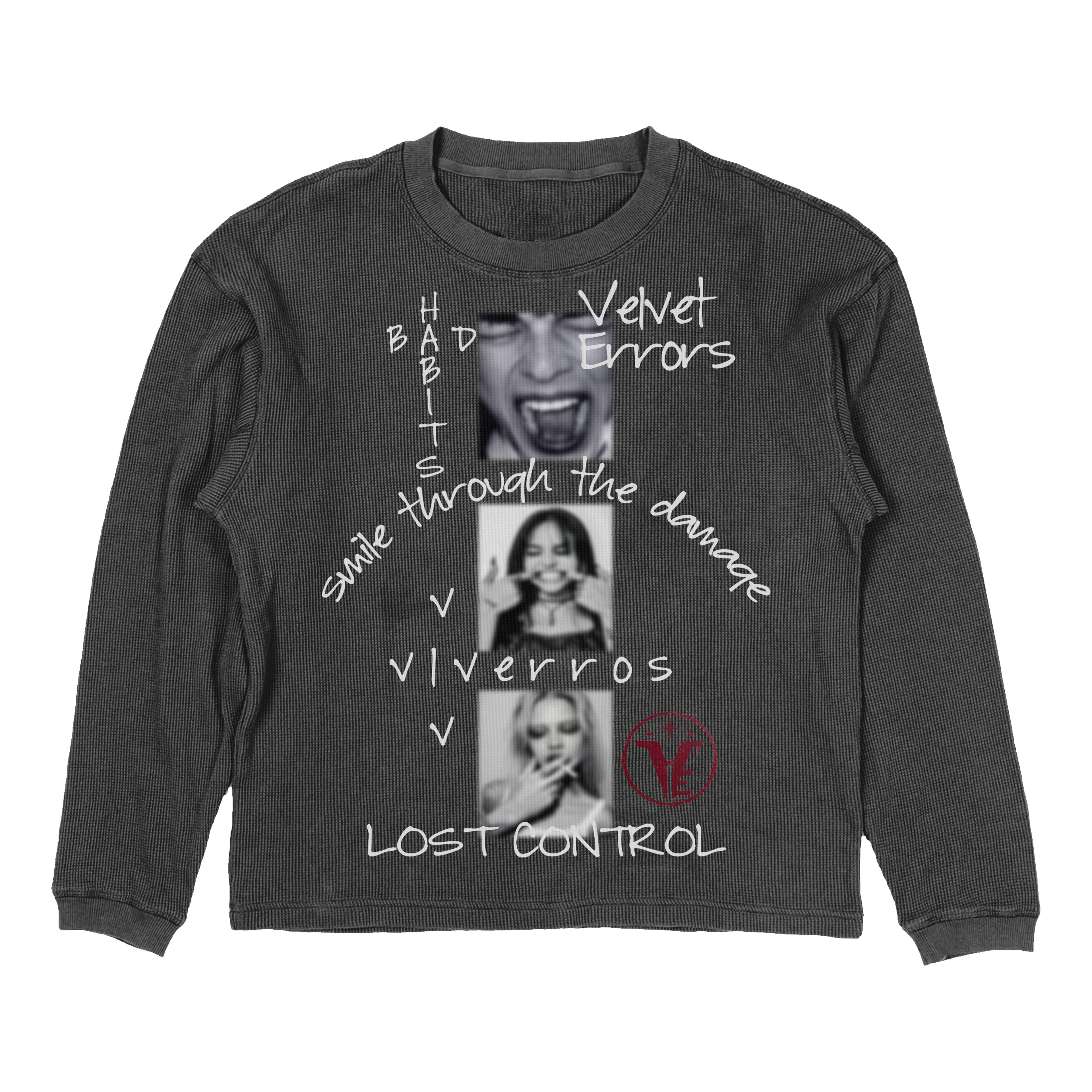 Velvet Errors Lost Control Thermal in grey, cozy unisex thermal shirt with a relaxed fit and thermal fabric for warmth.